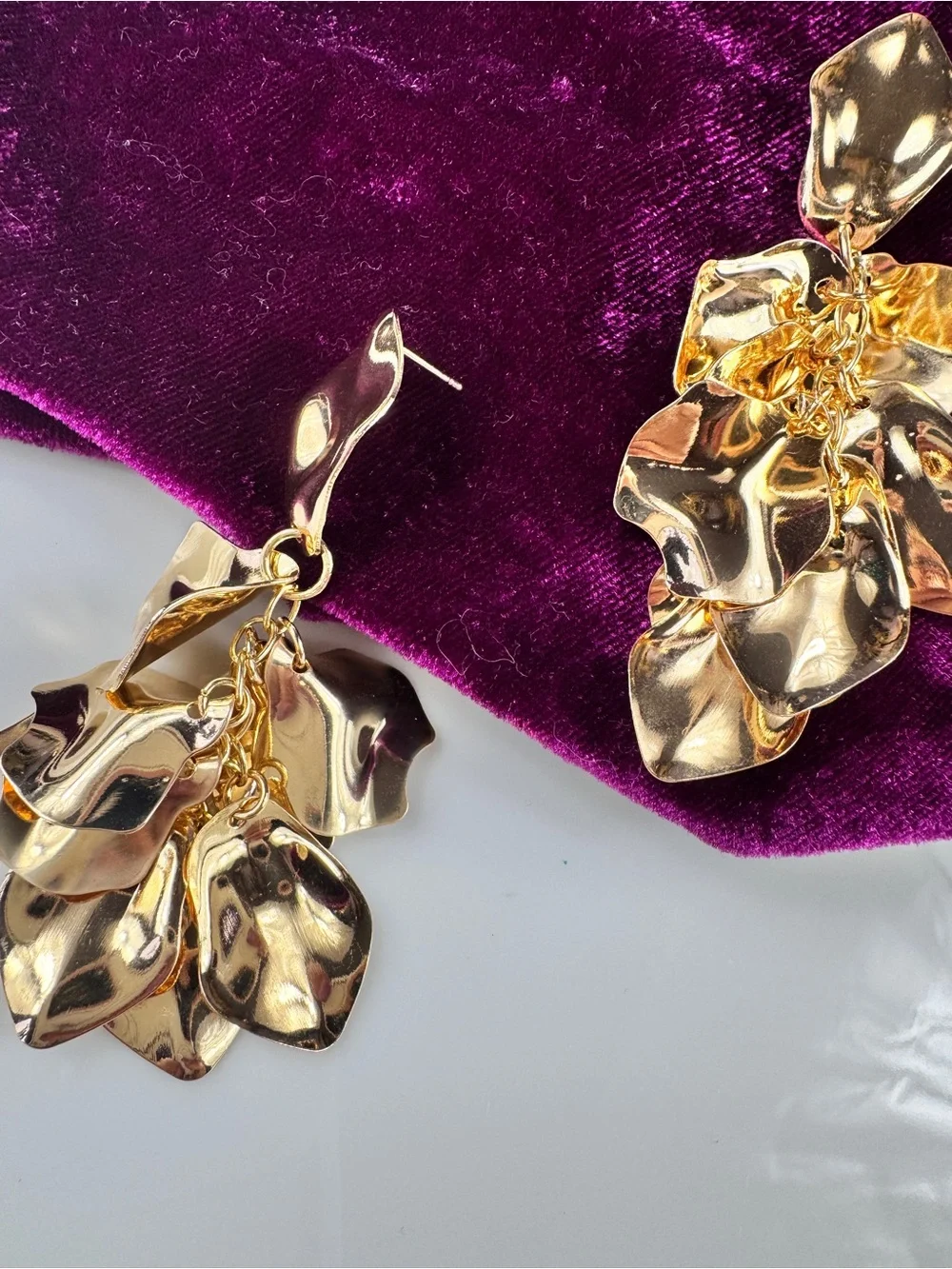 Zara Shimmering Gold Petal Cluster Drop Earrings